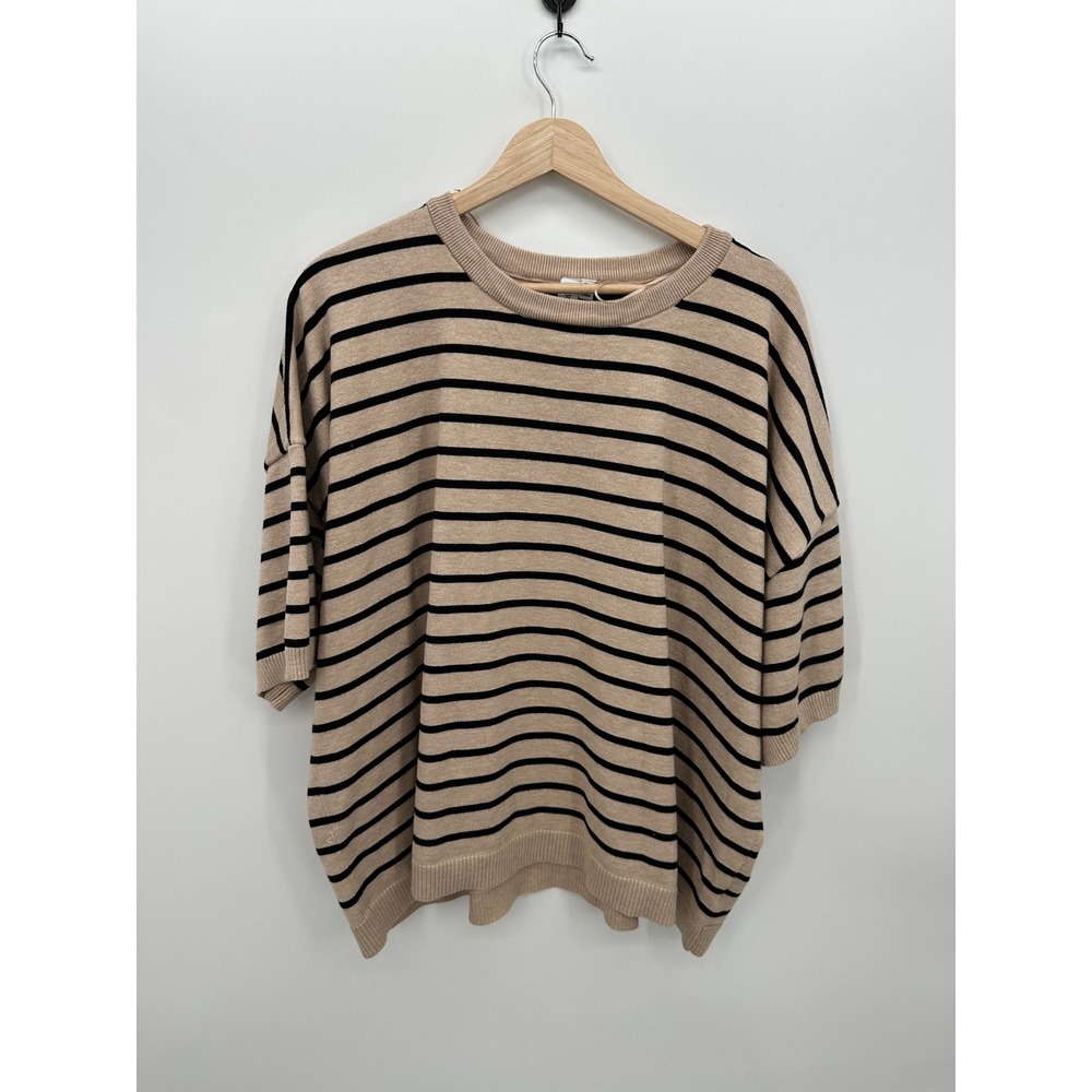 Grace Karma Beige Black Striped Sweater Top 3X Minimalist Quiet Luxury